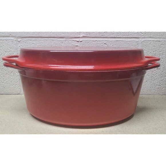 Le Creuset Cast Iron Red Enamel Dutch Oven w/ Grill Griddle